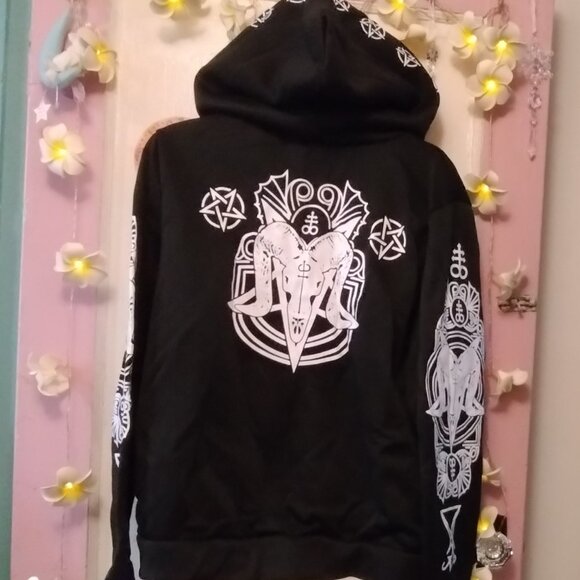 Baphomet Wiccan Symbols Hoodie Gothic Pentagram Witchcraft Pagan Hooded Jacket - Picture 3 of 12